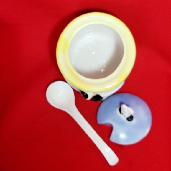 Honey Bee Honey Jar Porcelain Serving Spoon Blue Yellow Painted Ceramic - Picture 7 of 13